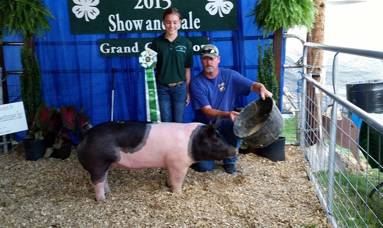 The Atkins Family with the Grand Champion Overall at the 2015 Louisa County, VA 4-H Livestock Show