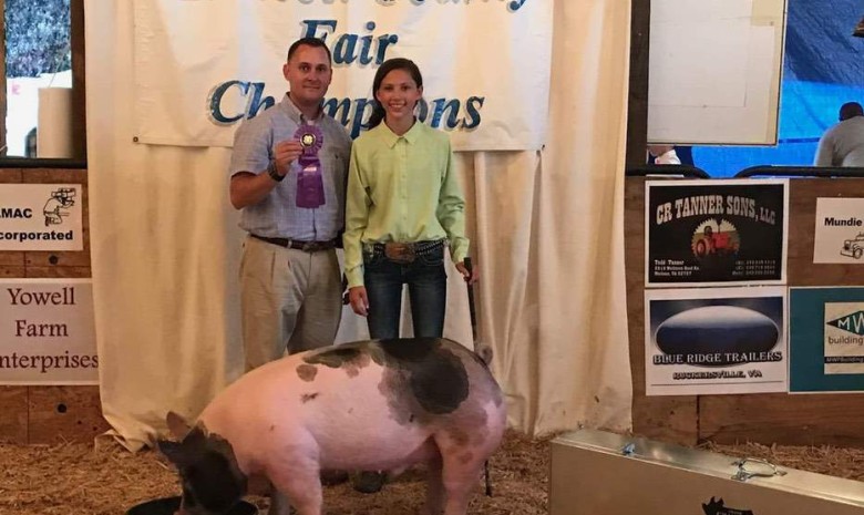 Lianna Durrer with the Grand Champion at the 2017 Madison Co., VA Livestock Show