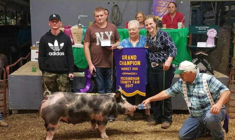 Melissa Ruhlman with the Grand Champion at the 2017 Rockingham Co., VA Livestock Show