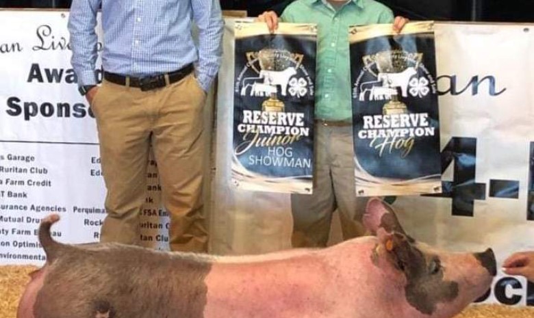 Brayden Pippins with the Reserve Champion at the 2019 Chowan, NC Livestock Show