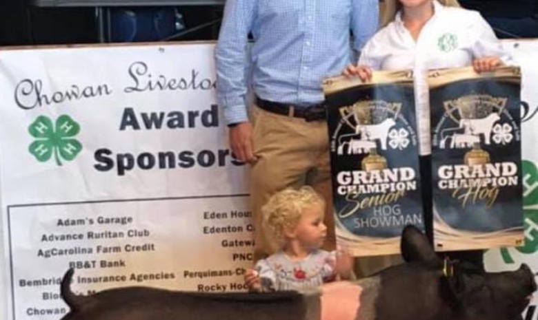 Hannah Pippins with the Grand Champion at the 2019 Chowan County, NC Junior Livestock Show