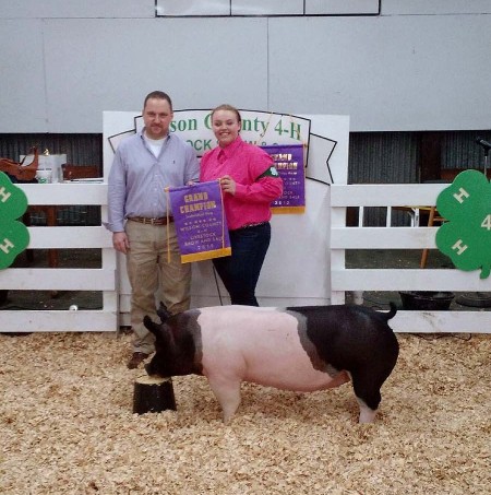 Hunter Meacomes with the Grand Champion at the 2015 Wilson County, NC 4-H Livestock Show