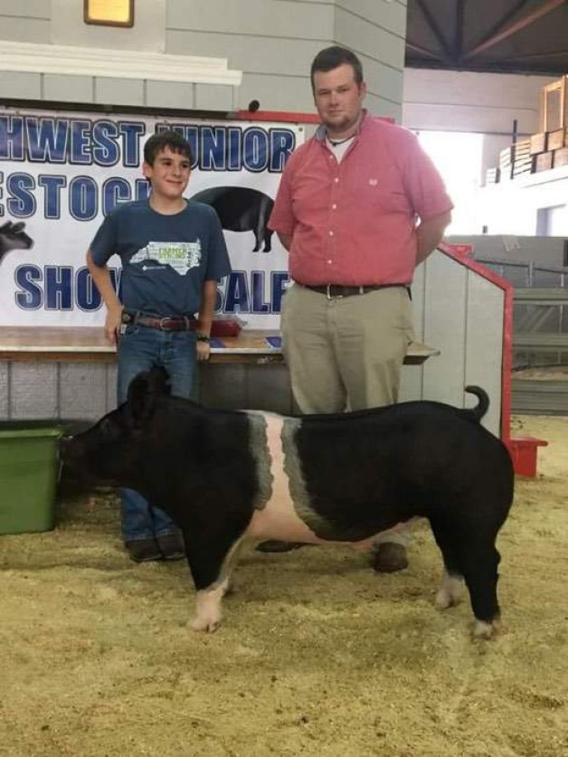 Landon Tilley with the Reserve Champion at the 2017 Northwest, NC Junior Livestock Show