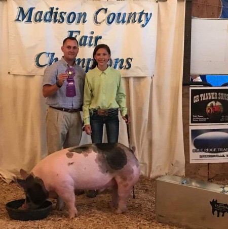 Lianna Durrer with the Grand Champion at the 2017 Madison Co., VA Livestock Show