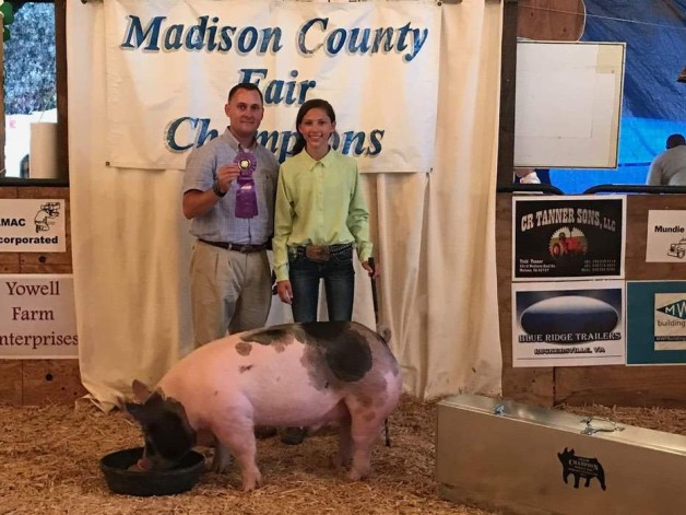 Lianna Durrer with the Grand Champion at the 2017 Madison Co., VA Livestock Show
