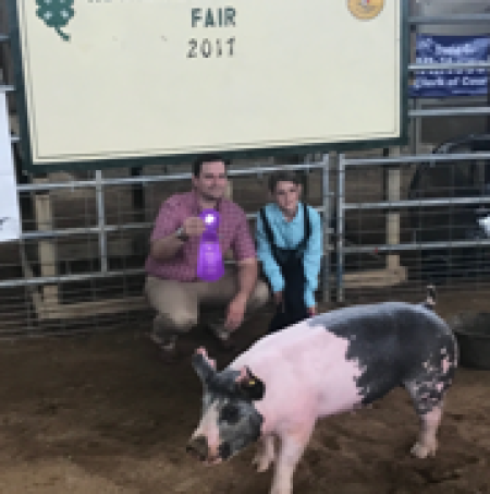 Kathleen Beard with the Grand Champion at the 2017 Rockbridge County, VA Livestock Show