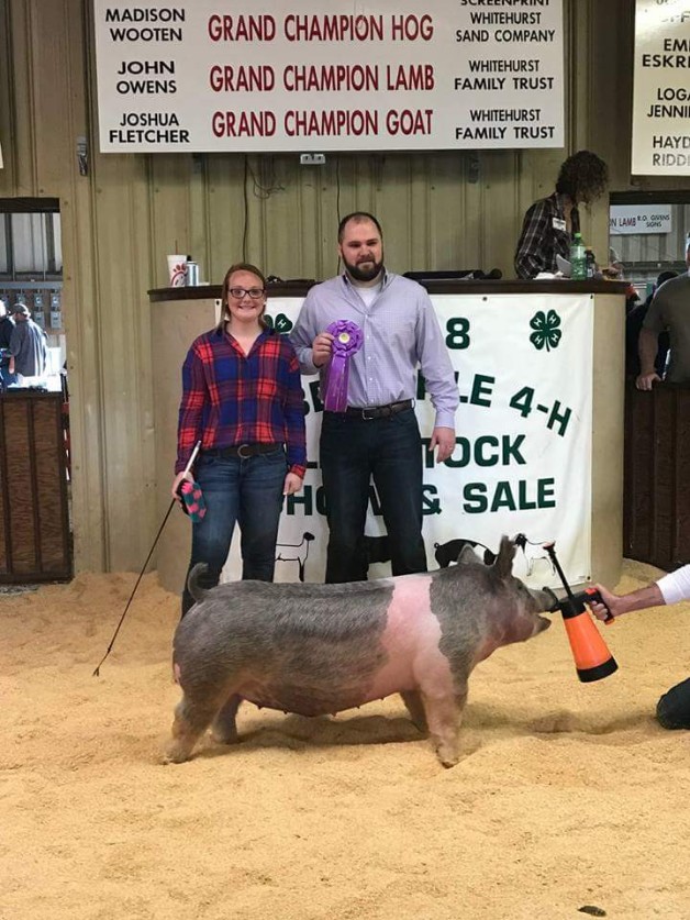 Ashlyn Bailey with the Grand Champion at the 2018 Albemarle, NC 4-H Livestock Show