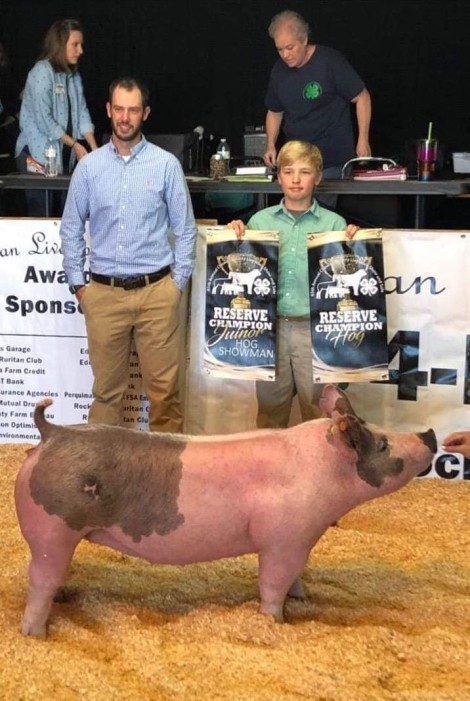 Brayden Pippins with the Reserve Champion at the 2019 Chowan, NC Livestock Show