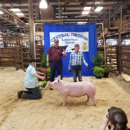Connor Stratton with the Grand Champion at the 2019 Central Virginia Livestock Show