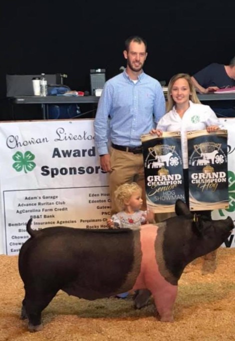 Hannah Pippins with the Grand Champion at the 2019 Chowan County, NC Junior Livestock Show