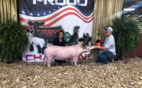 Reagan Glass with the Reserve Champion at the 2019 Washington County, NC Fair