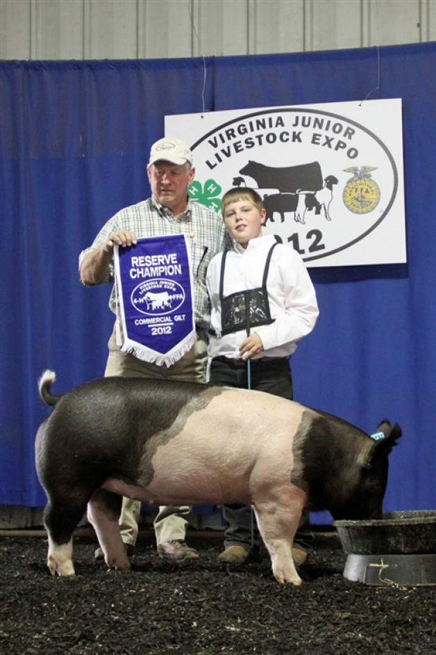 Zach McCall with the Reserve Champion Gilt at the 2012 Virginia Jr. Livestock Expo